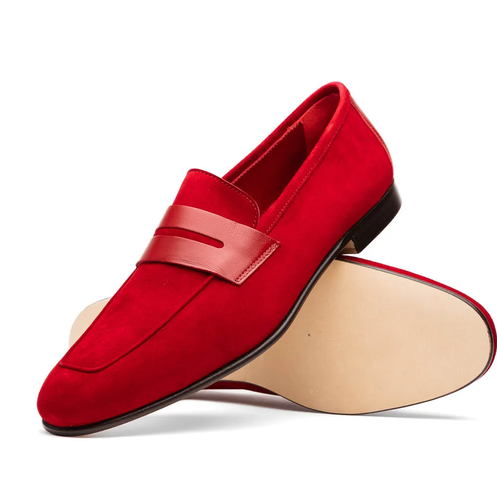 16-672-RED Tippa Suede & Calfskin Penny Loafers Red