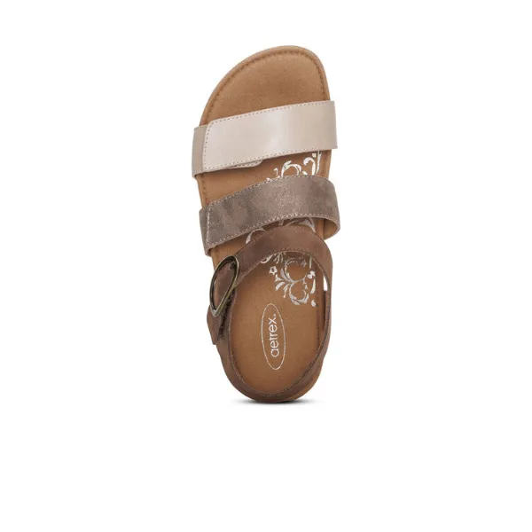 Aetrex Women's Lilly Adjustable Quarter Strap Sandal Taupe