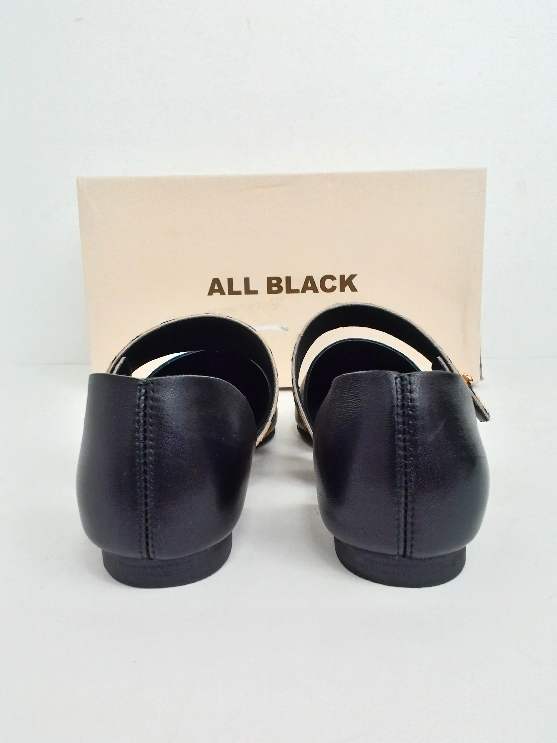 All Black Women's Black Leather Flats Size 38