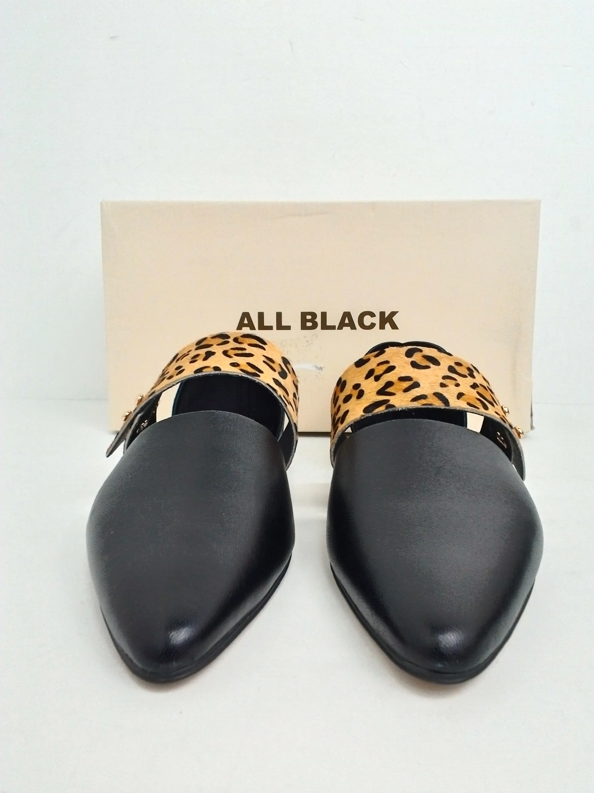 All Black Women's Black Leather Flats Size 38