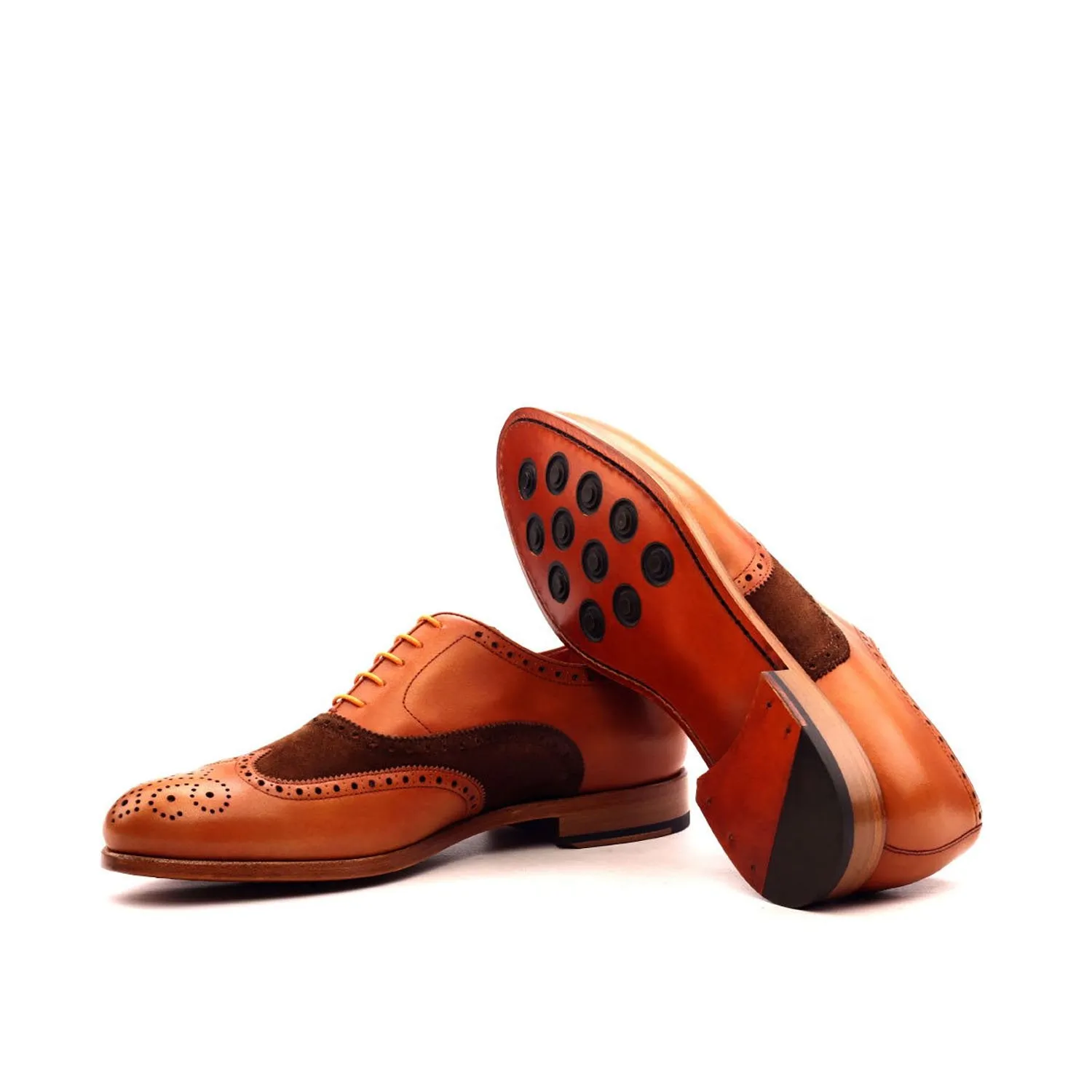 Ambrogio Bespoke Custom Men's Shoes Brown & Orange Suede / Calf-Skin Leather Wingtip Oxfords (AMB1880)