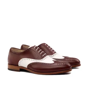 Ambrogio Bespoke Custom Men's Shoes Brown & White Calf-Skin Leather Full Brogue Oxfords (AMB2113)