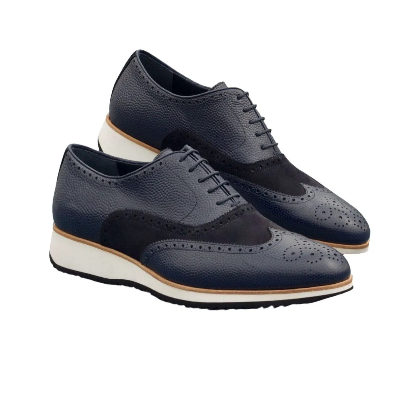 Ambrogio Bespoke Custom Men's Shoes Navy Suede / Full Grain Leather Brogue Oxfords (AMB2127)