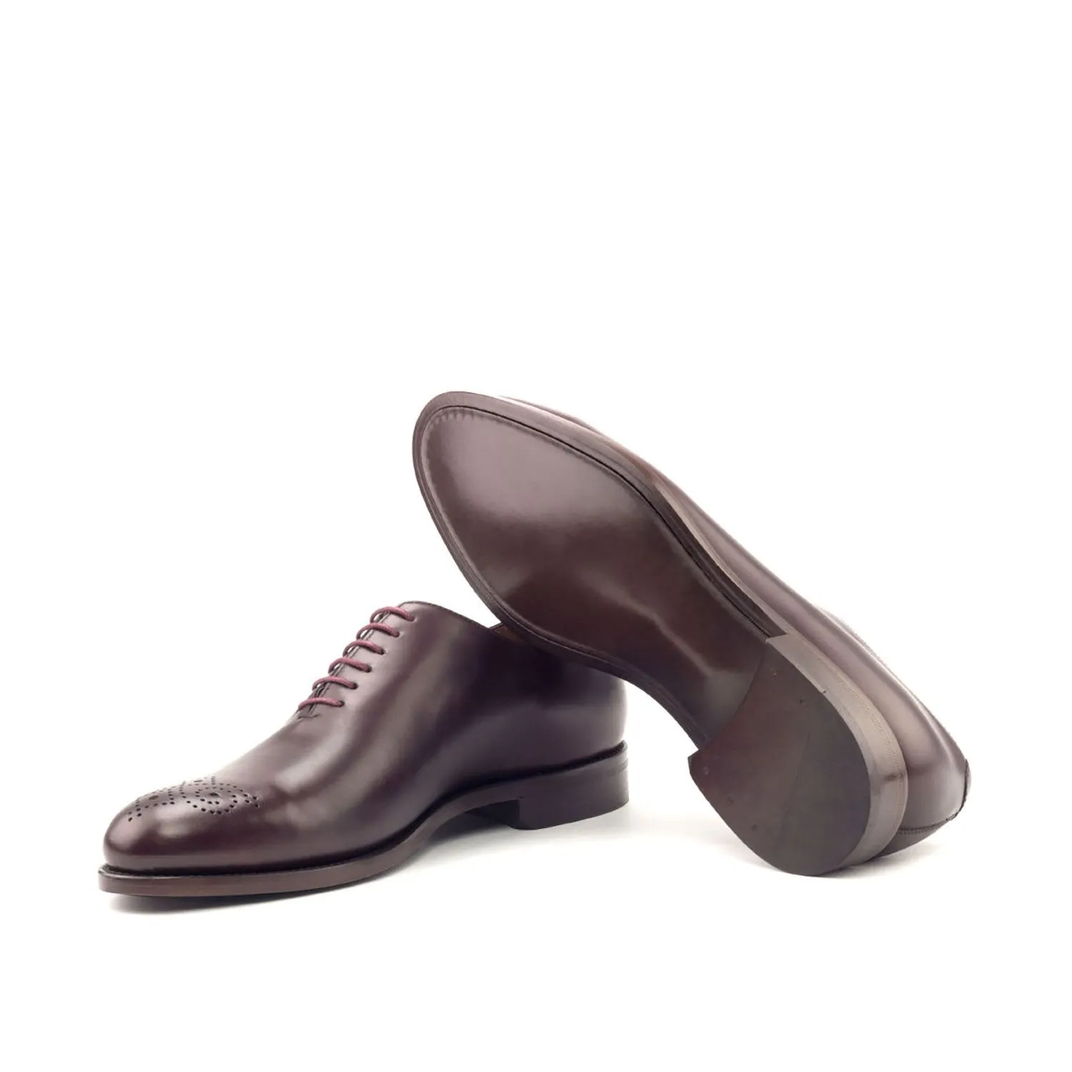 Ambrogio Bespoke Men's Handmade Custom Made Shoes Burgundy Polished Calf-SKin Leather Dress Oxfords (AMB1291)