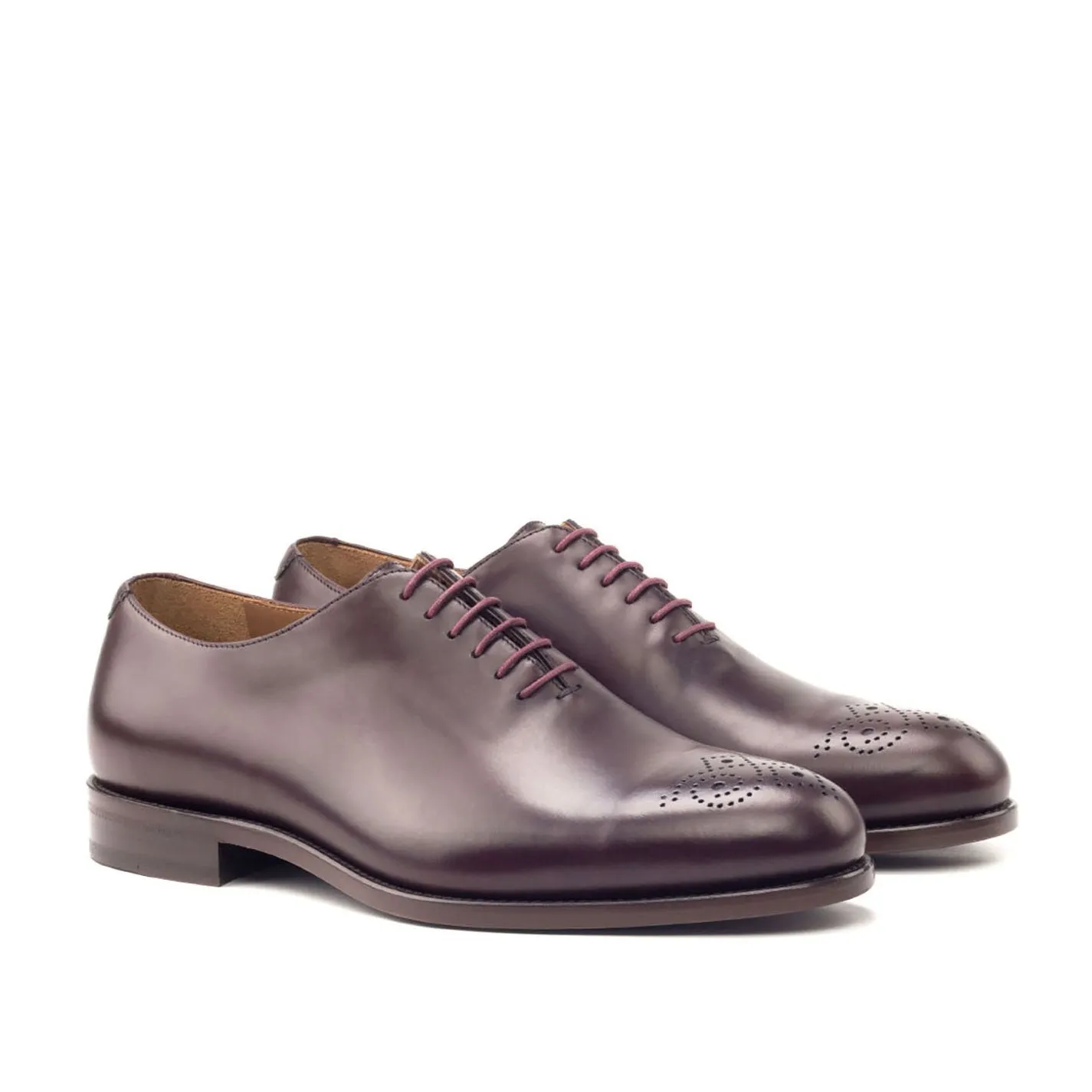 Ambrogio Bespoke Men's Handmade Custom Made Shoes Burgundy Polished Calf-SKin Leather Dress Oxfords (AMB1291)