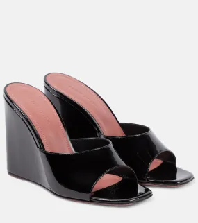 Amina Muaddi Patent Leather Lupita Wedge Mules, Black