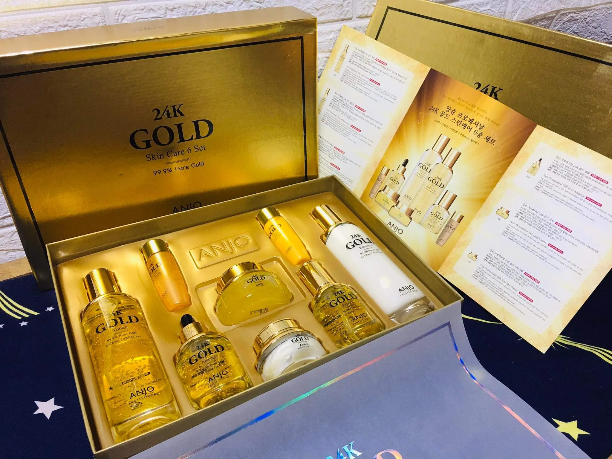 ANJO 24K Gold Skin Care 6 Sets Gifts Korean Womens Anti Aging Wrinkle Cosmetics