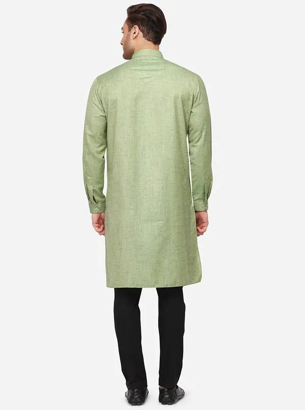 Aqua Green Self Textured Regular Fit Modi Kurta | JadeBlue