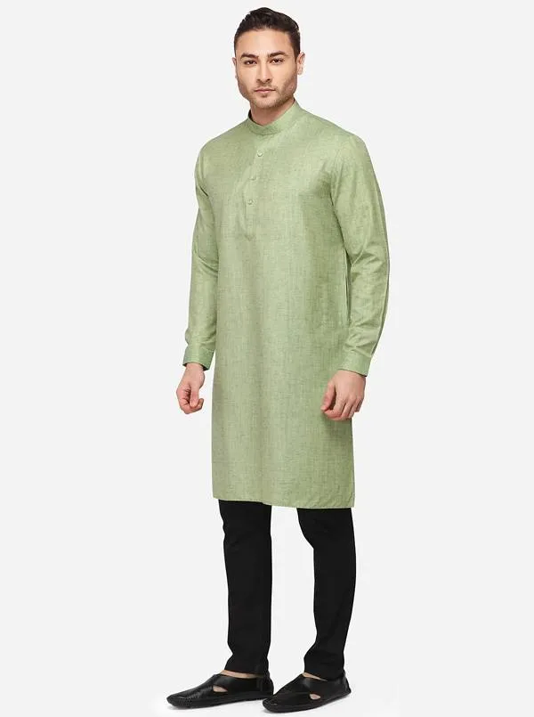 Aqua Green Self Textured Regular Fit Modi Kurta | JadeBlue