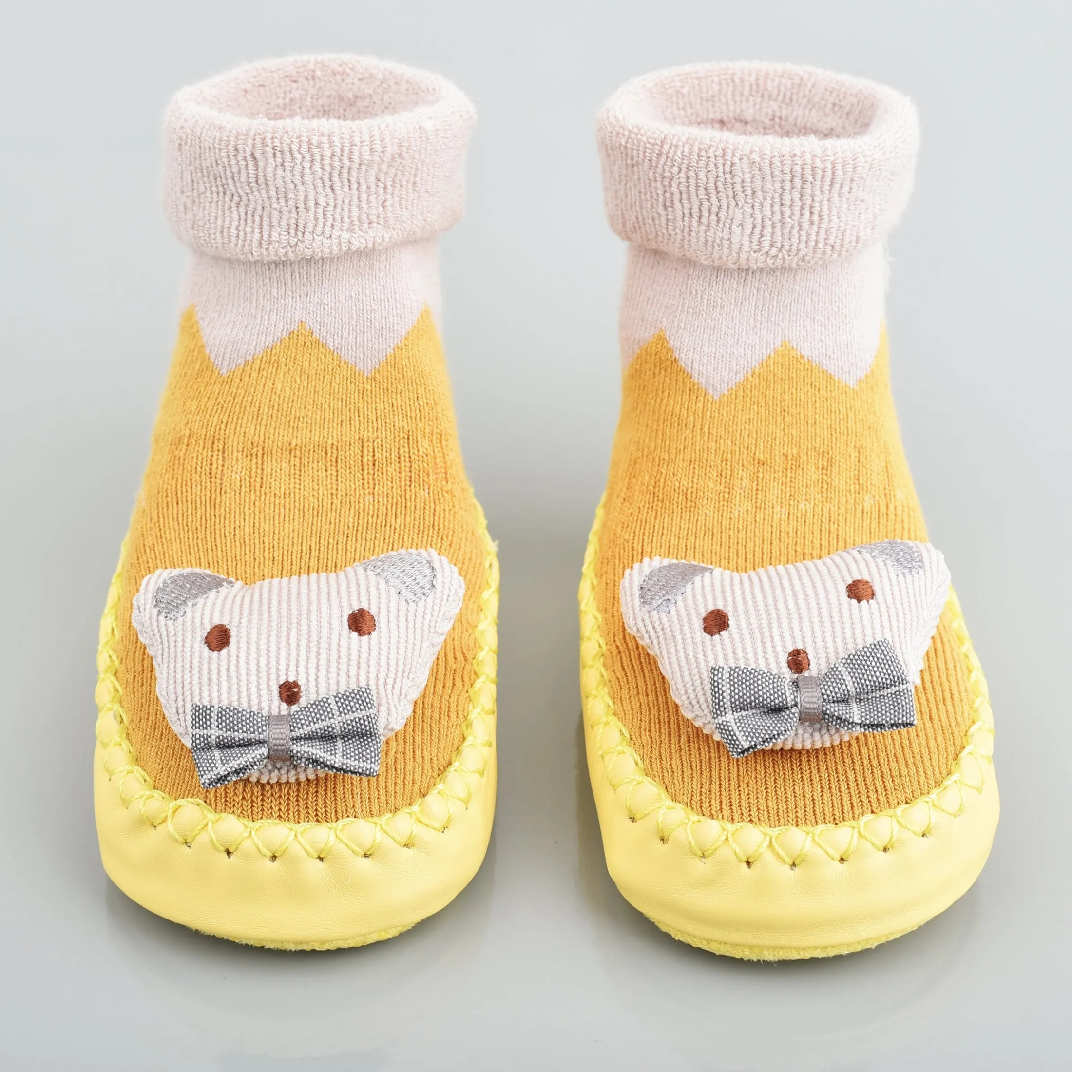 Baby Shower Grey Bear Yellow Socks Booties 5749