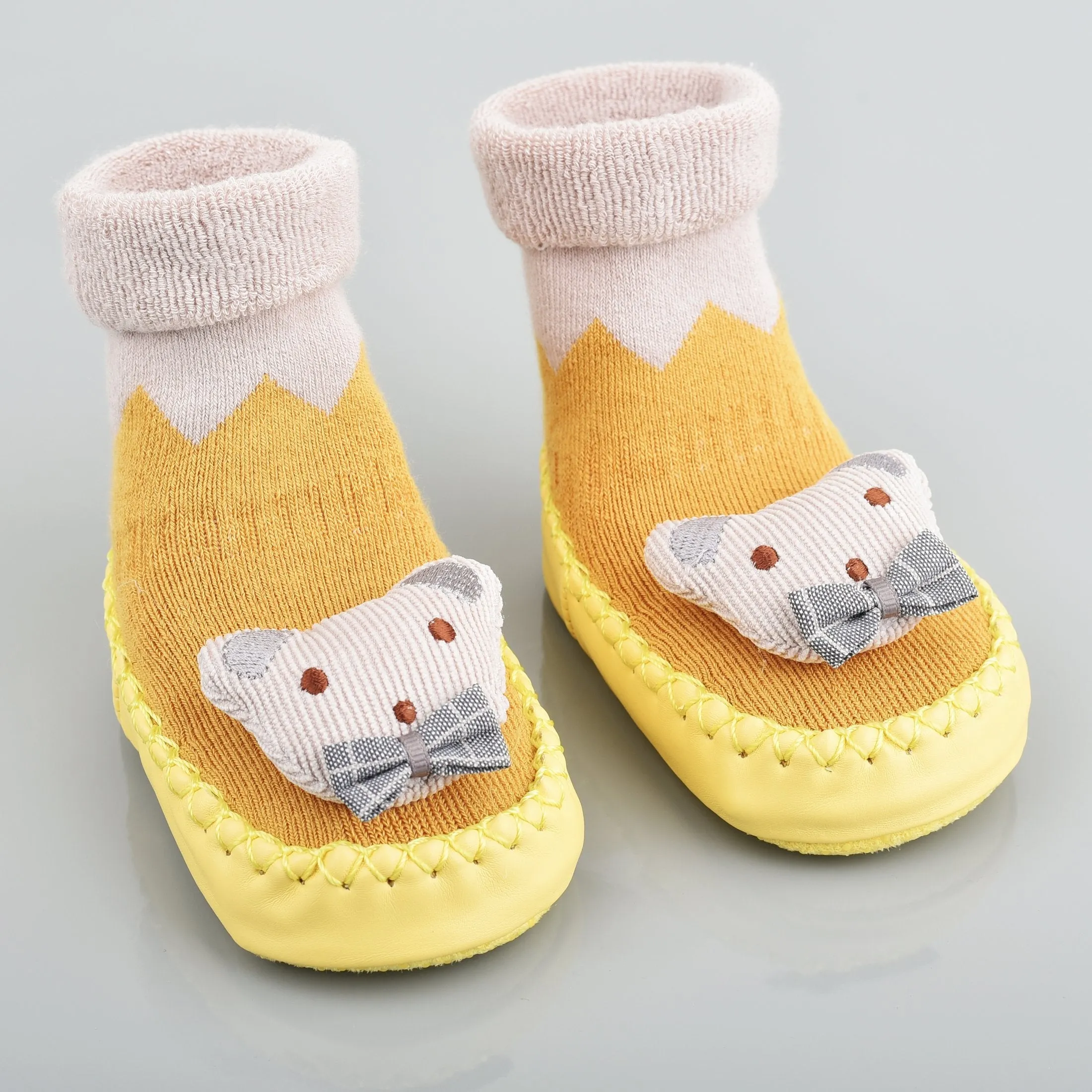 Baby Shower Grey Bear Yellow Socks Booties 5749