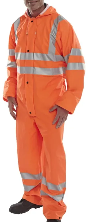 Beeswift Hi Vis Waterproof & Breathable Hooded Coverall One Piece Suit Cl 3 En471 - Puc