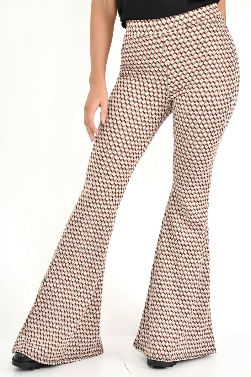 Beige Aztec High Waisted Flared Trousers - Kamryn