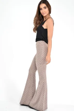 Beige Aztec High Waisted Flared Trousers - Kamryn