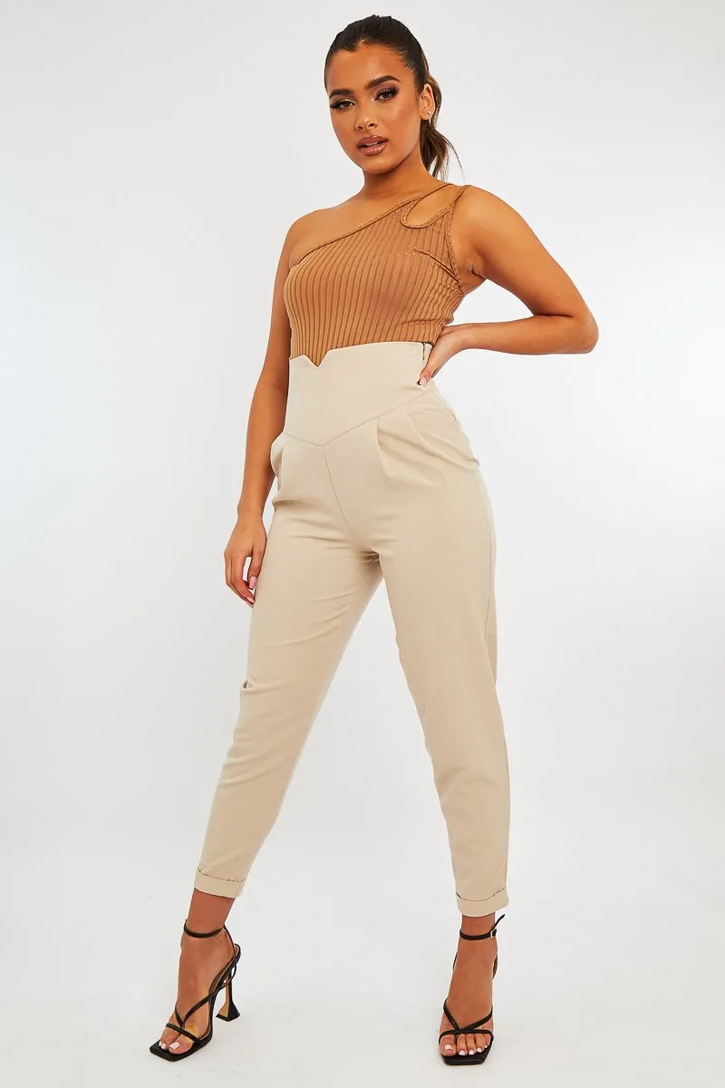 Beige Extreme High Waist Tailored Trouser - Yaz