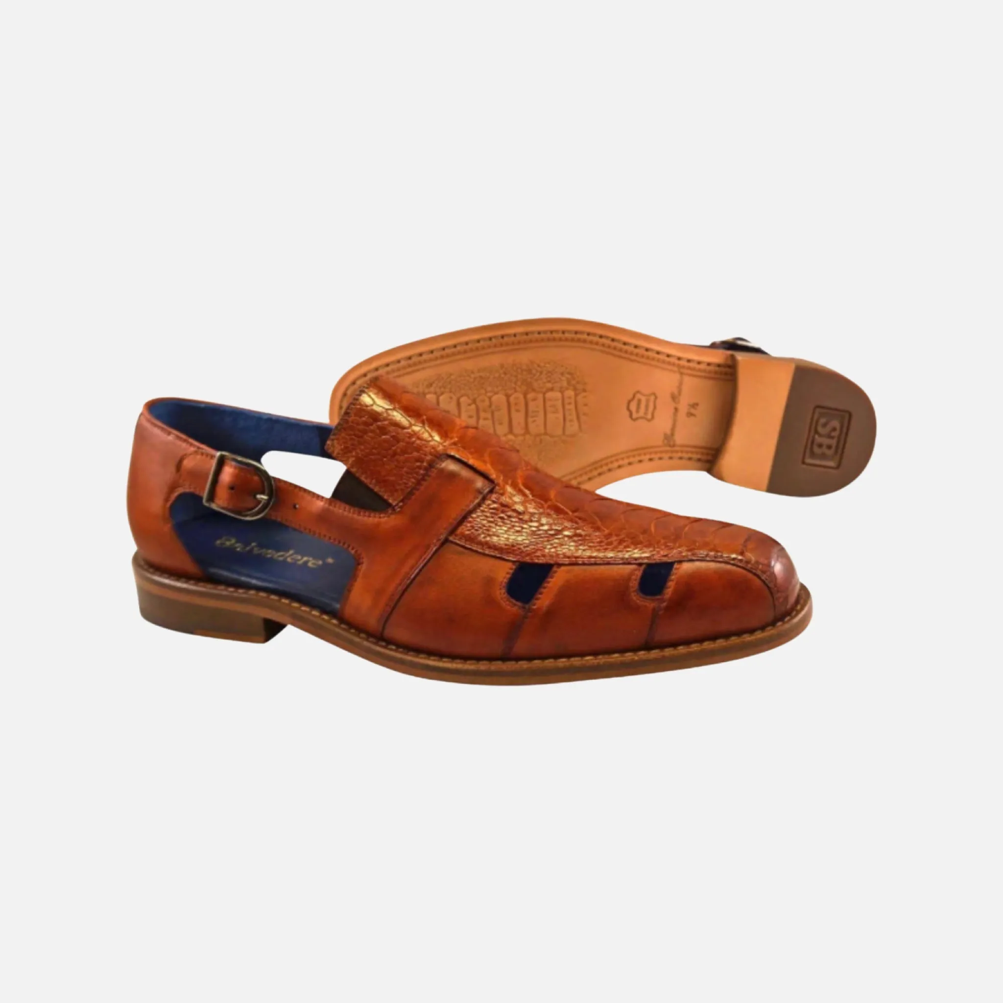 Belvedere "Connors" Honey Ostrich Skin Sandal | Last Pair | Size 7.5