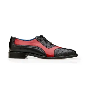 Belvedere Sesto in Black / Red Ostrich Quill & Leather Dress Shoes