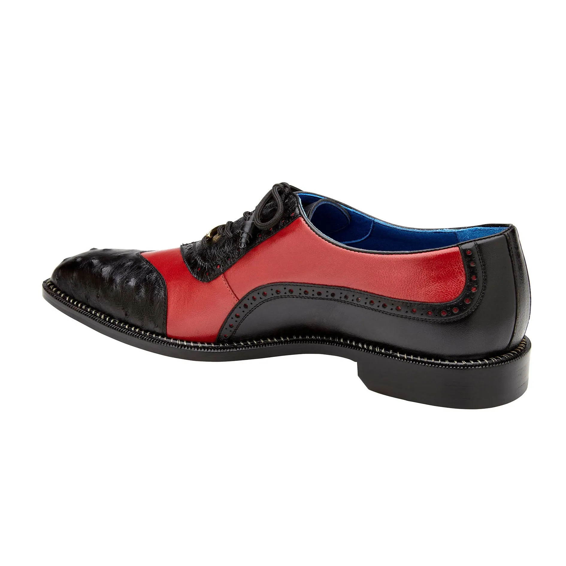 Belvedere Sesto in Black / Red Ostrich Quill & Leather Dress Shoes