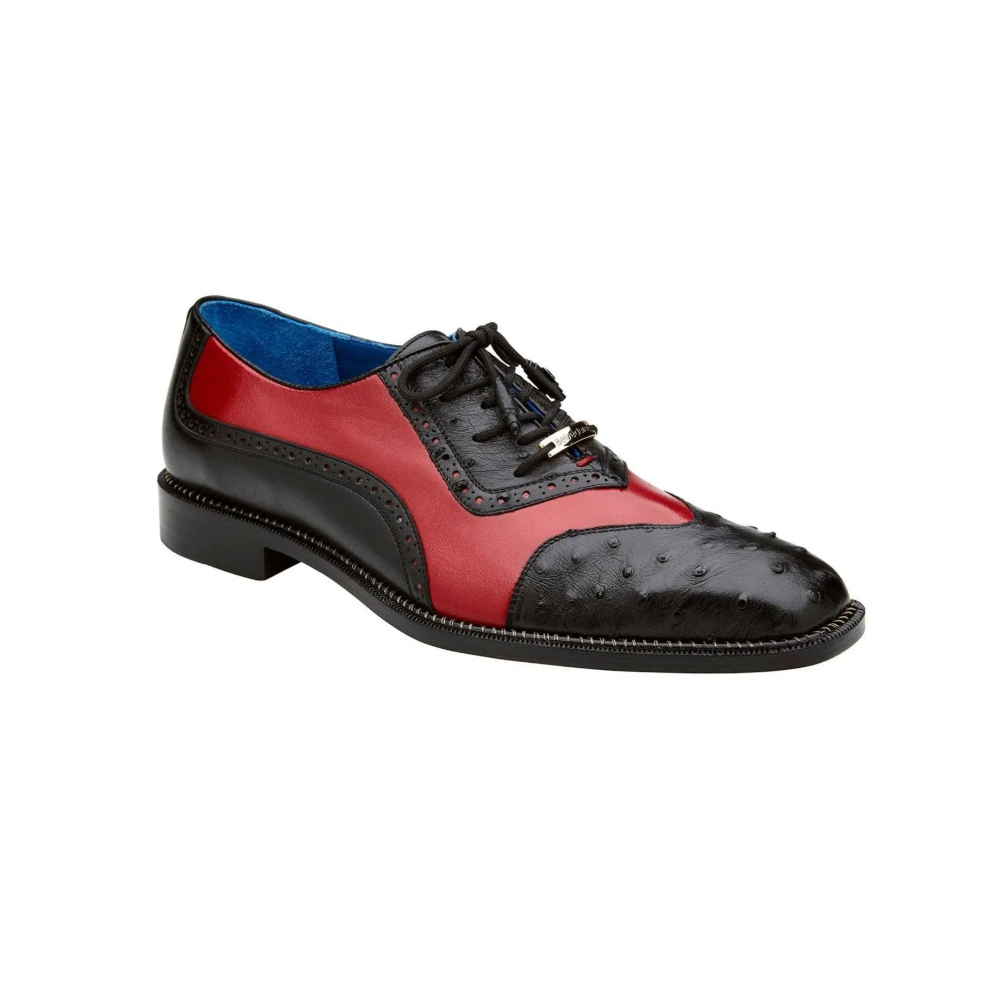 Belvedere Sesto in Black / Red Ostrich Quill & Leather Dress Shoes