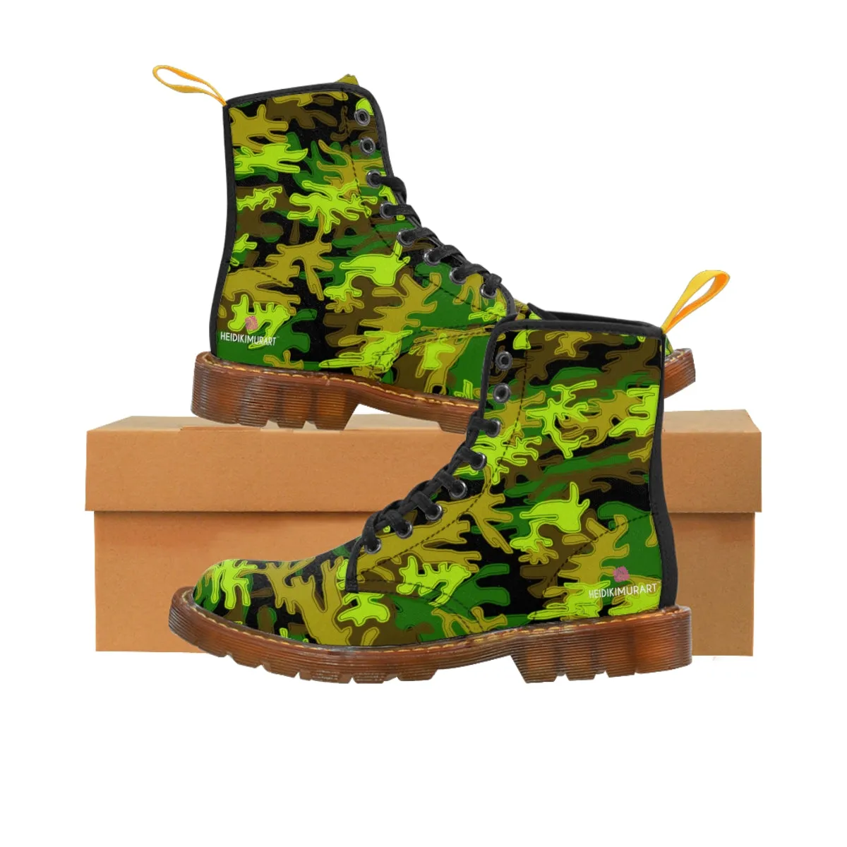 Black Camo Print Women's Boots, Army Military Print Best Winter Laced Up Canvas Boots For Women (US Size 6.5-11)