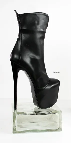 Black Matte Pencil Heel Ankle Boots