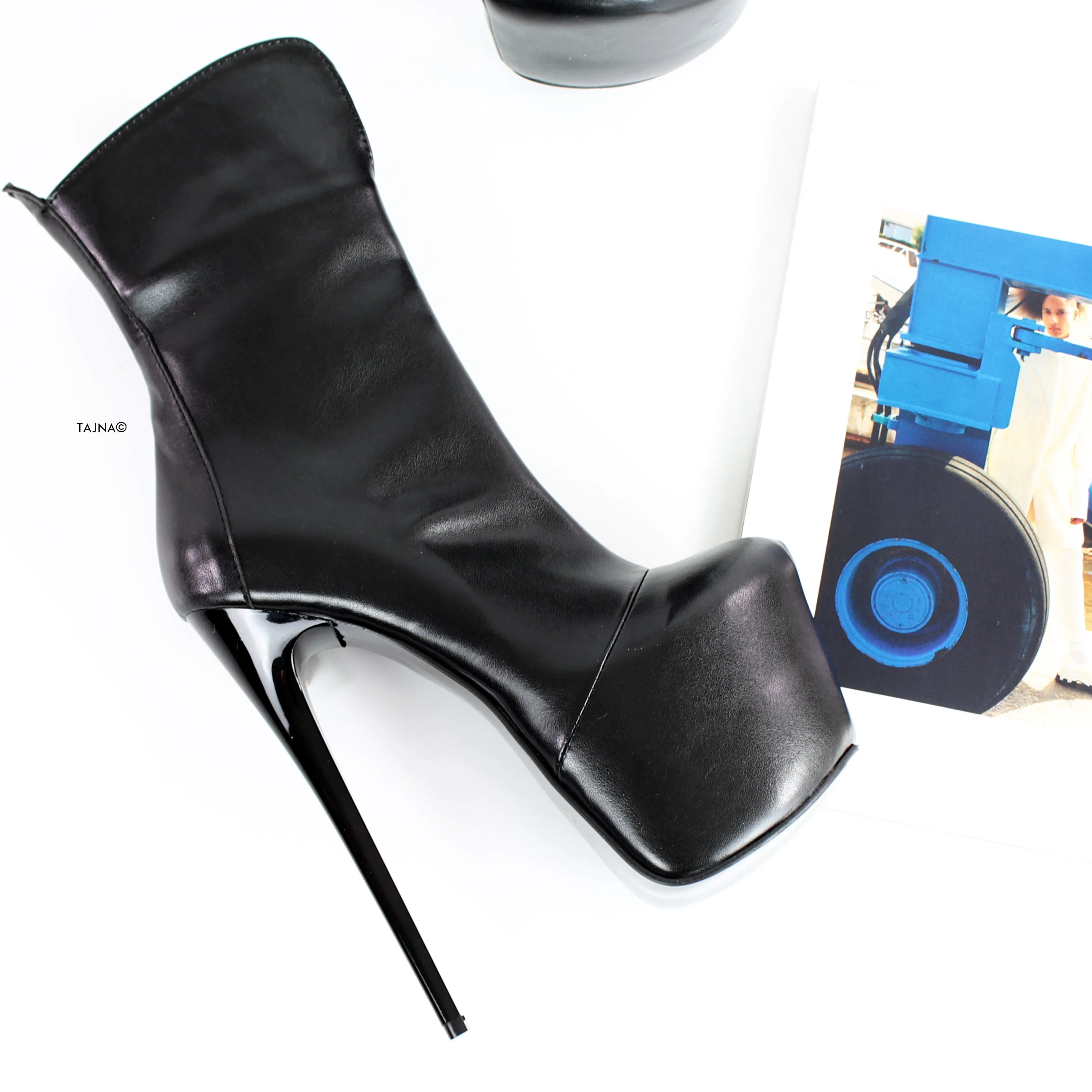 Black Matte Pencil Heel Ankle Boots