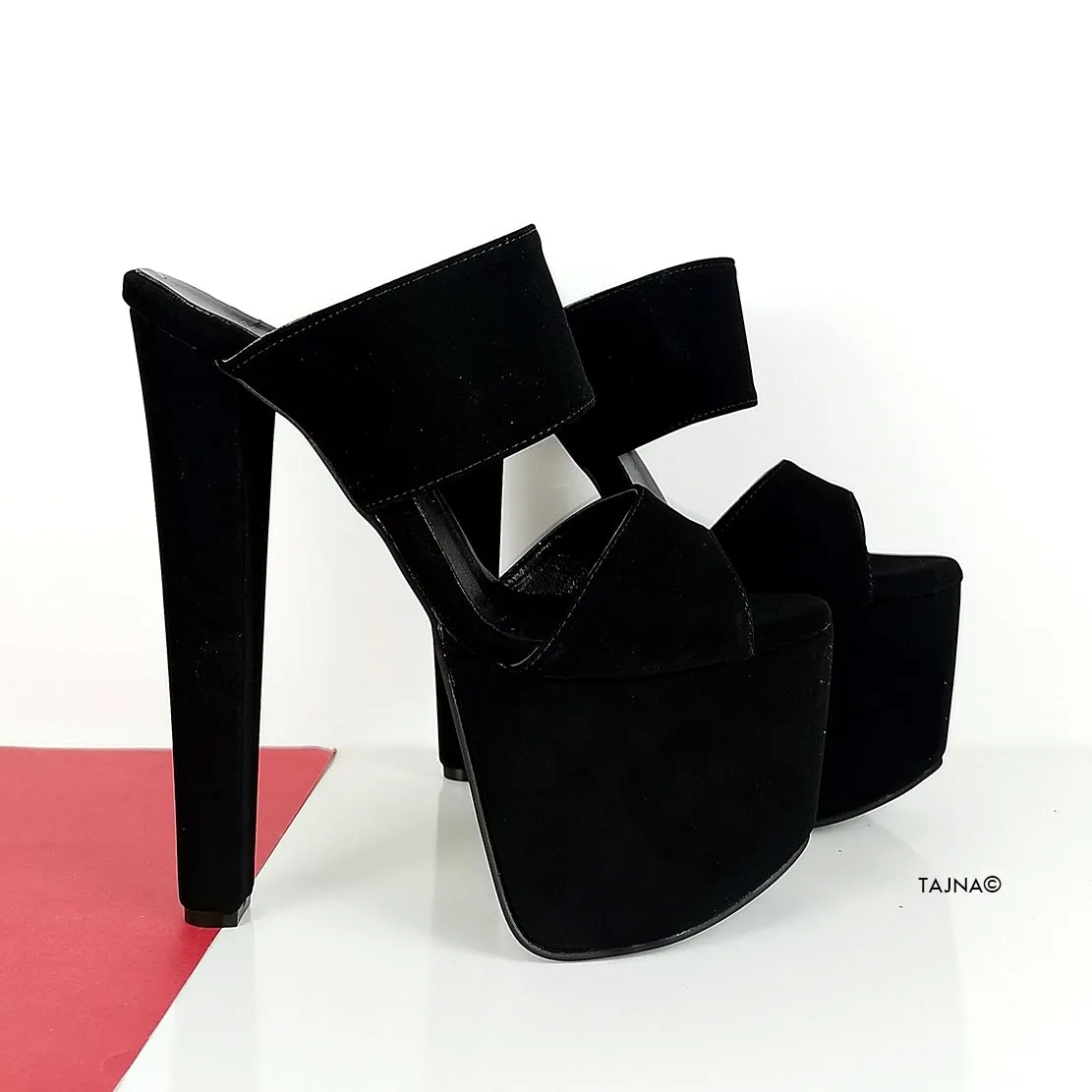 Black Suede Double Strap Mules