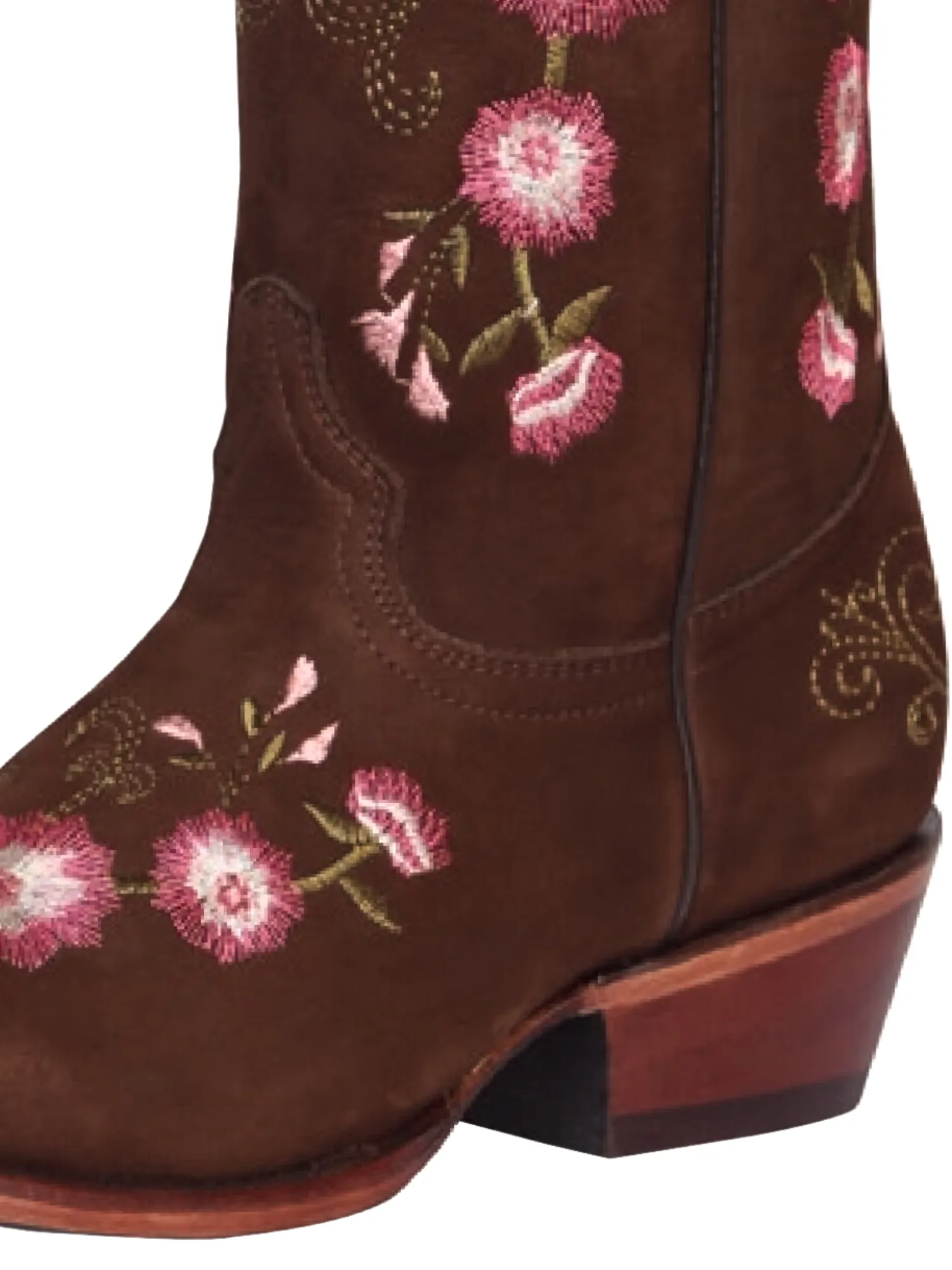 Botas Vaqueras Rodeo con Tubo Bordado de Flores de Piel Nobuck para Mujer 'El General' - ID: 41842