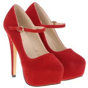 Candy Color Suede Platform Ankle Strap Stiletto High Heels