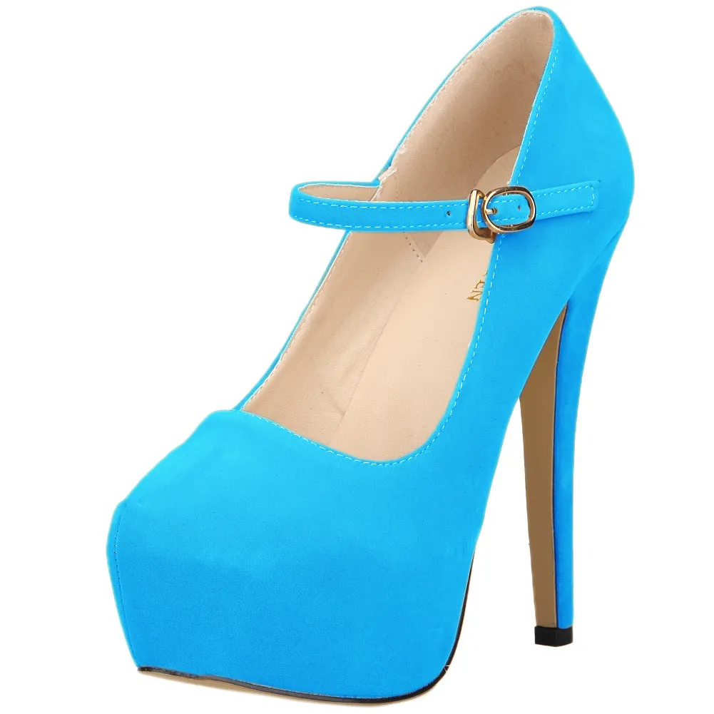 Candy Color Suede Platform Ankle Strap Stiletto High Heels