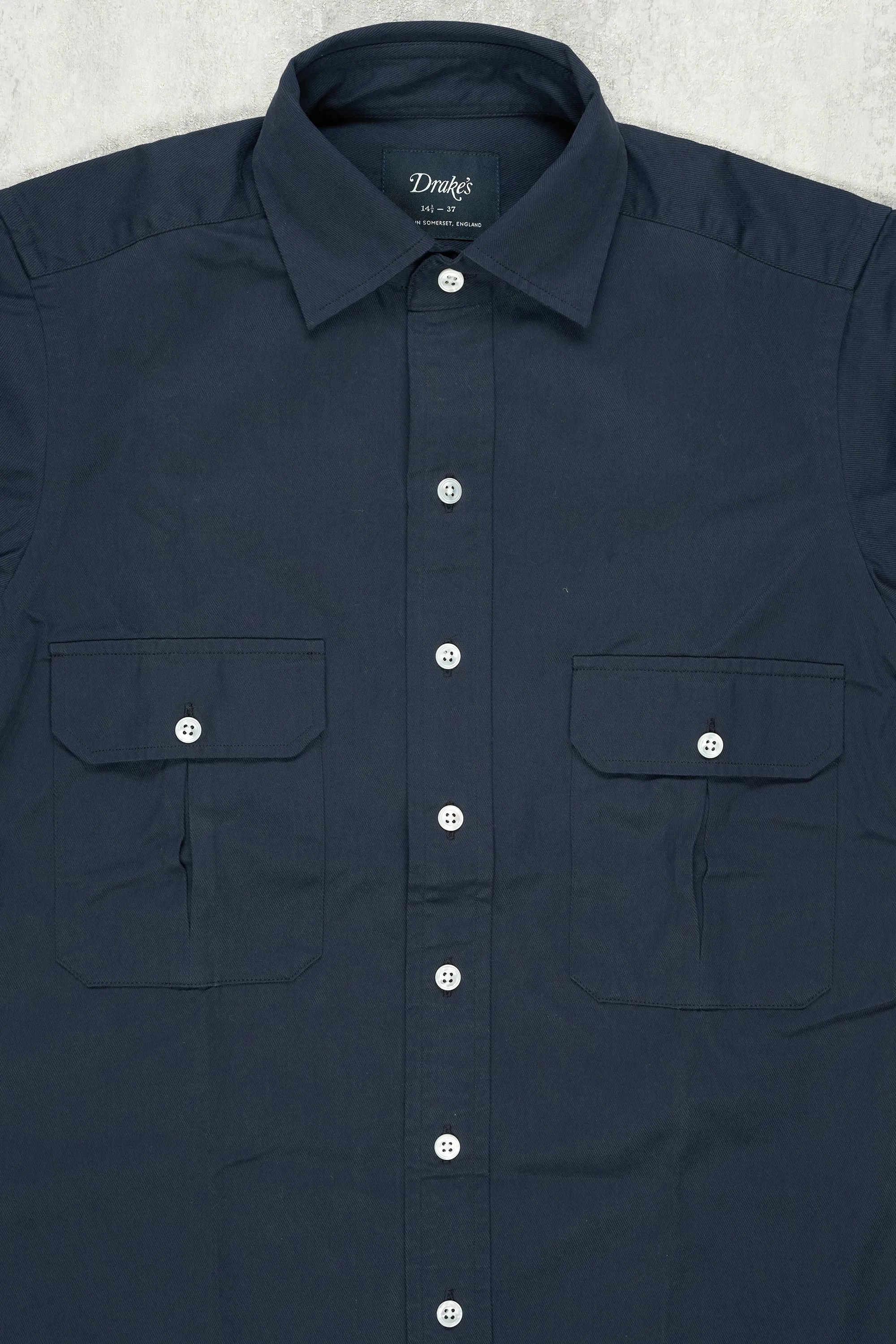 Drake's Navy Cotton Spread Collar Shirt