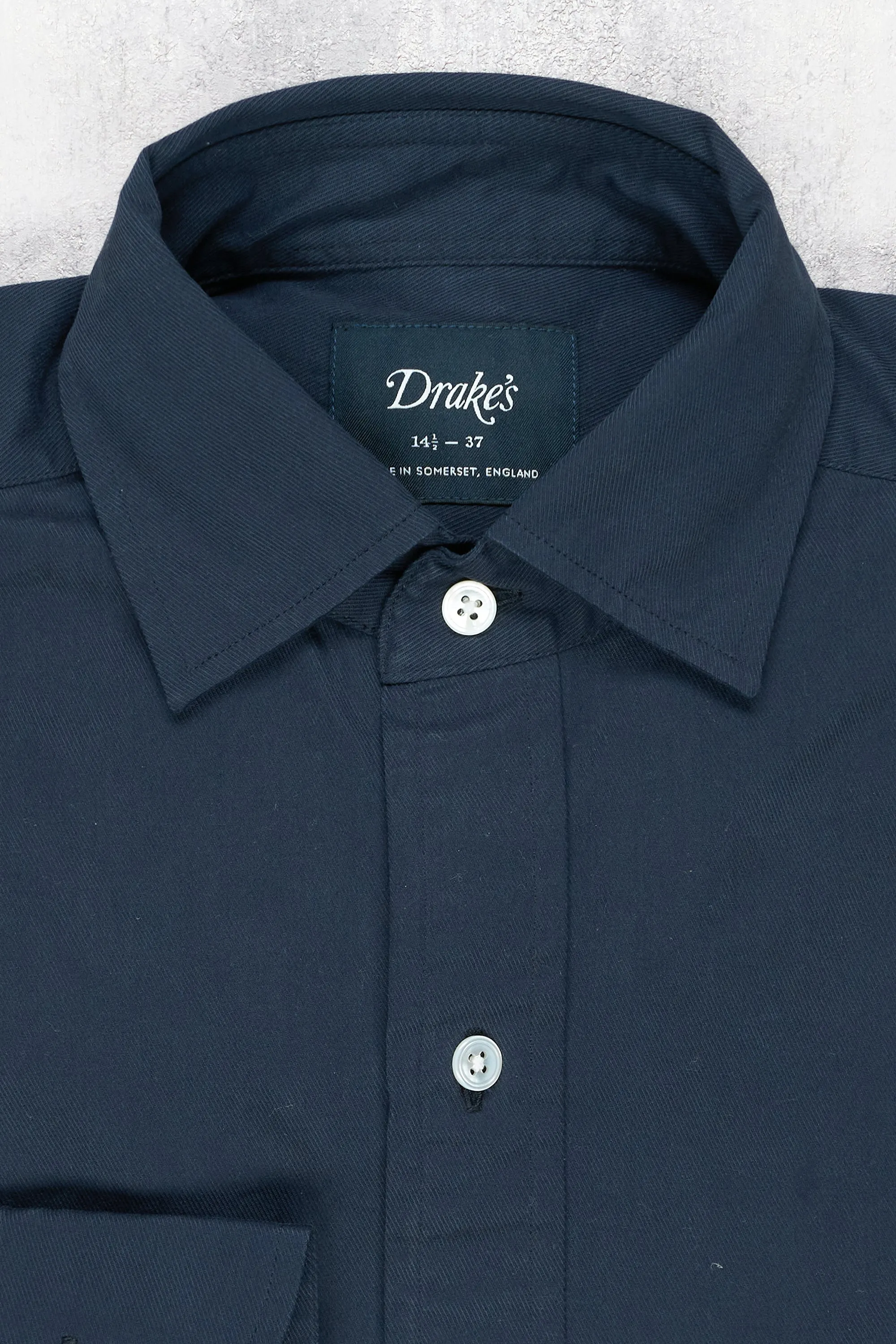 Drake's Navy Cotton Spread Collar Shirt