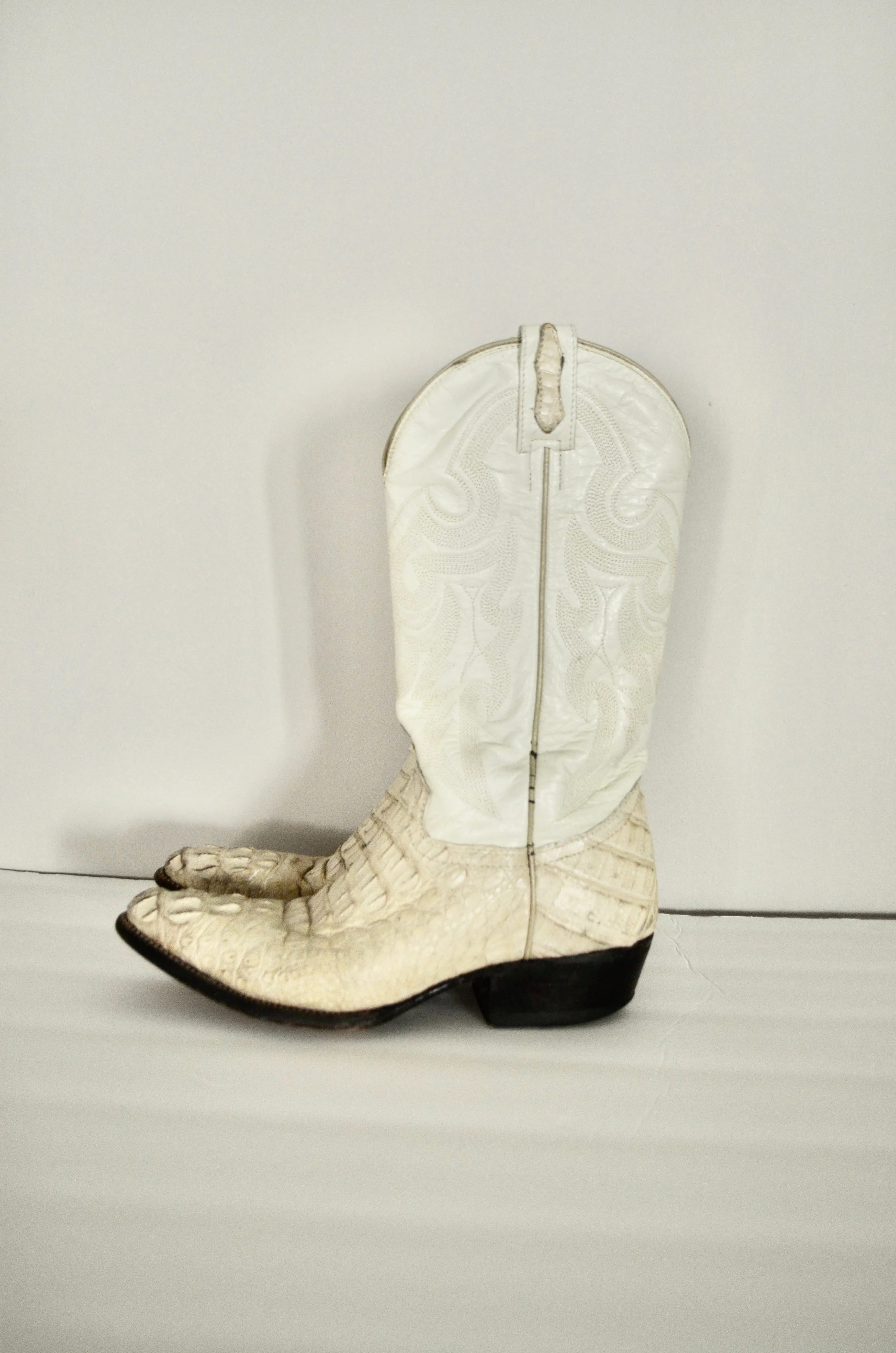 El General Croco Leather Off White Cowboy Boots genuine authentic Mexican Rodeo Western