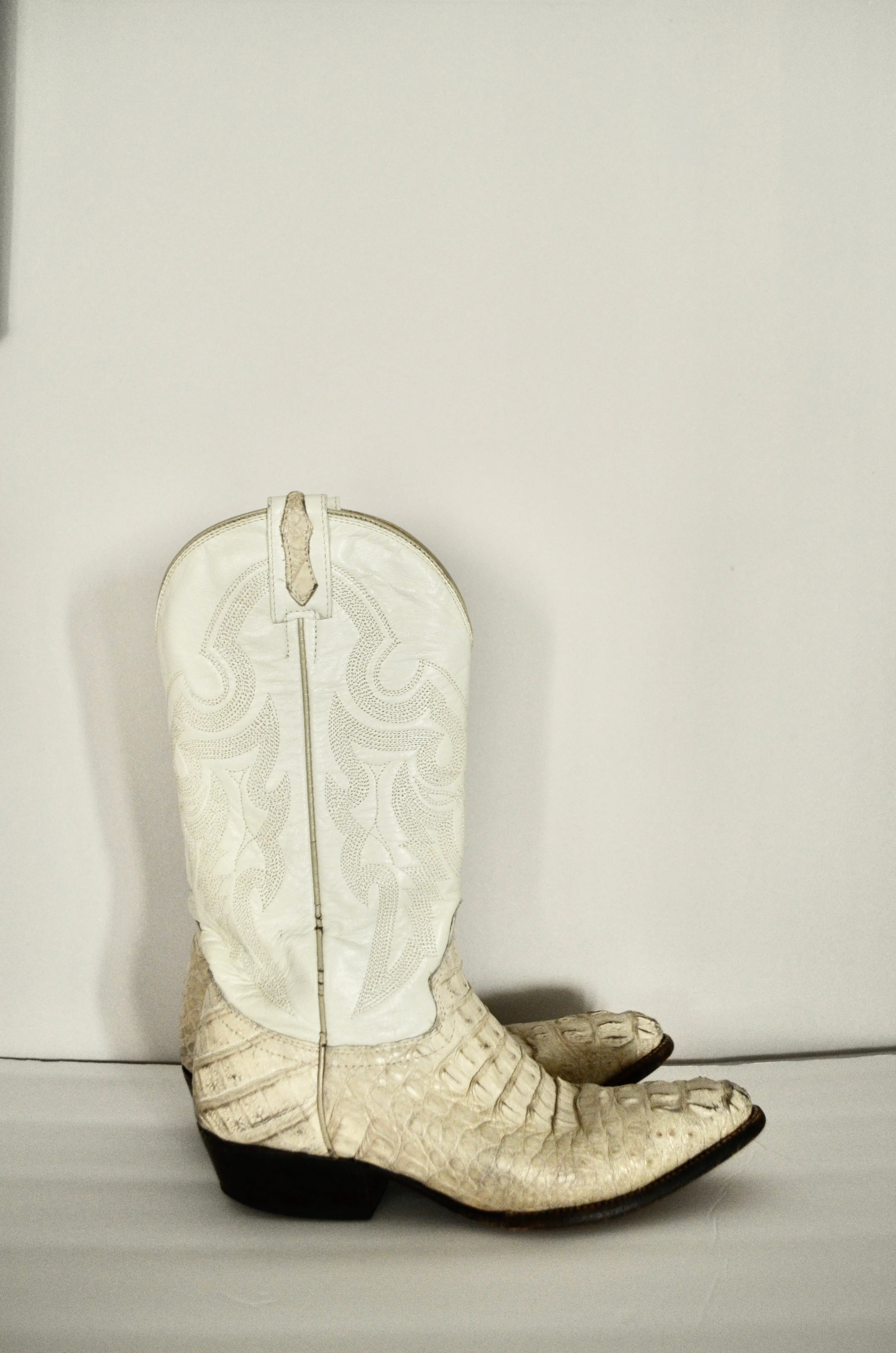 El General Croco Leather Off White Cowboy Boots genuine authentic Mexican Rodeo Western