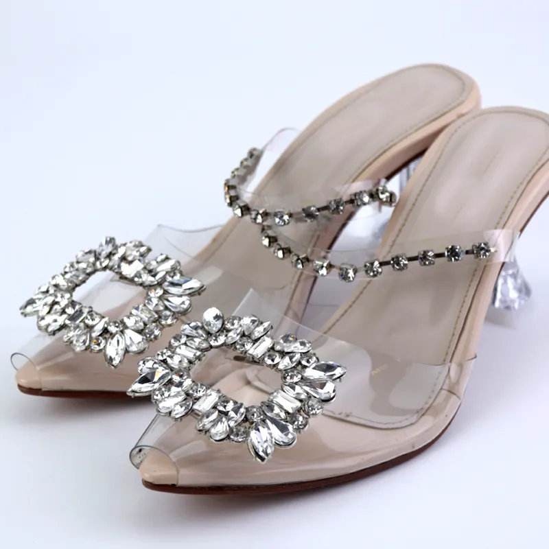 Glamorous Cinderella Transparent Mules Banquet Heels