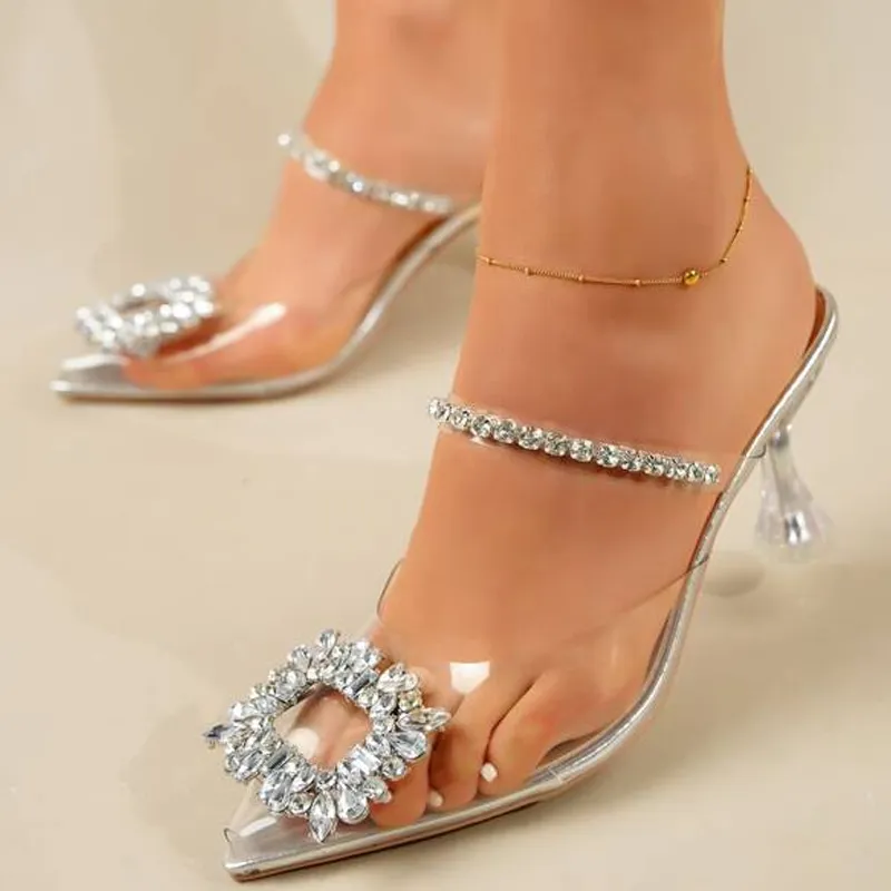 Glamorous Cinderella Transparent Mules Banquet Heels