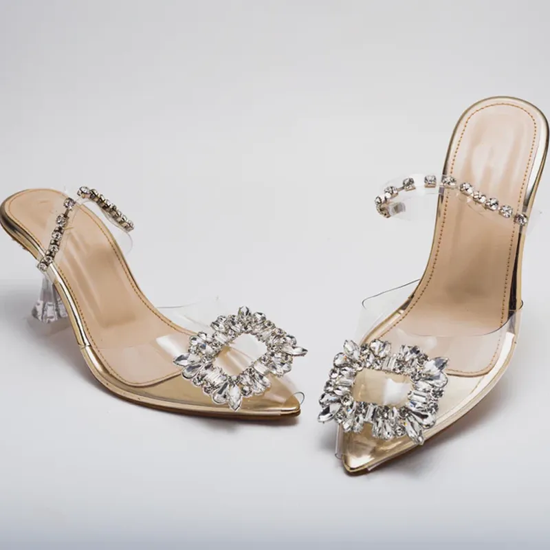 Glamorous Cinderella Transparent Mules Banquet Heels