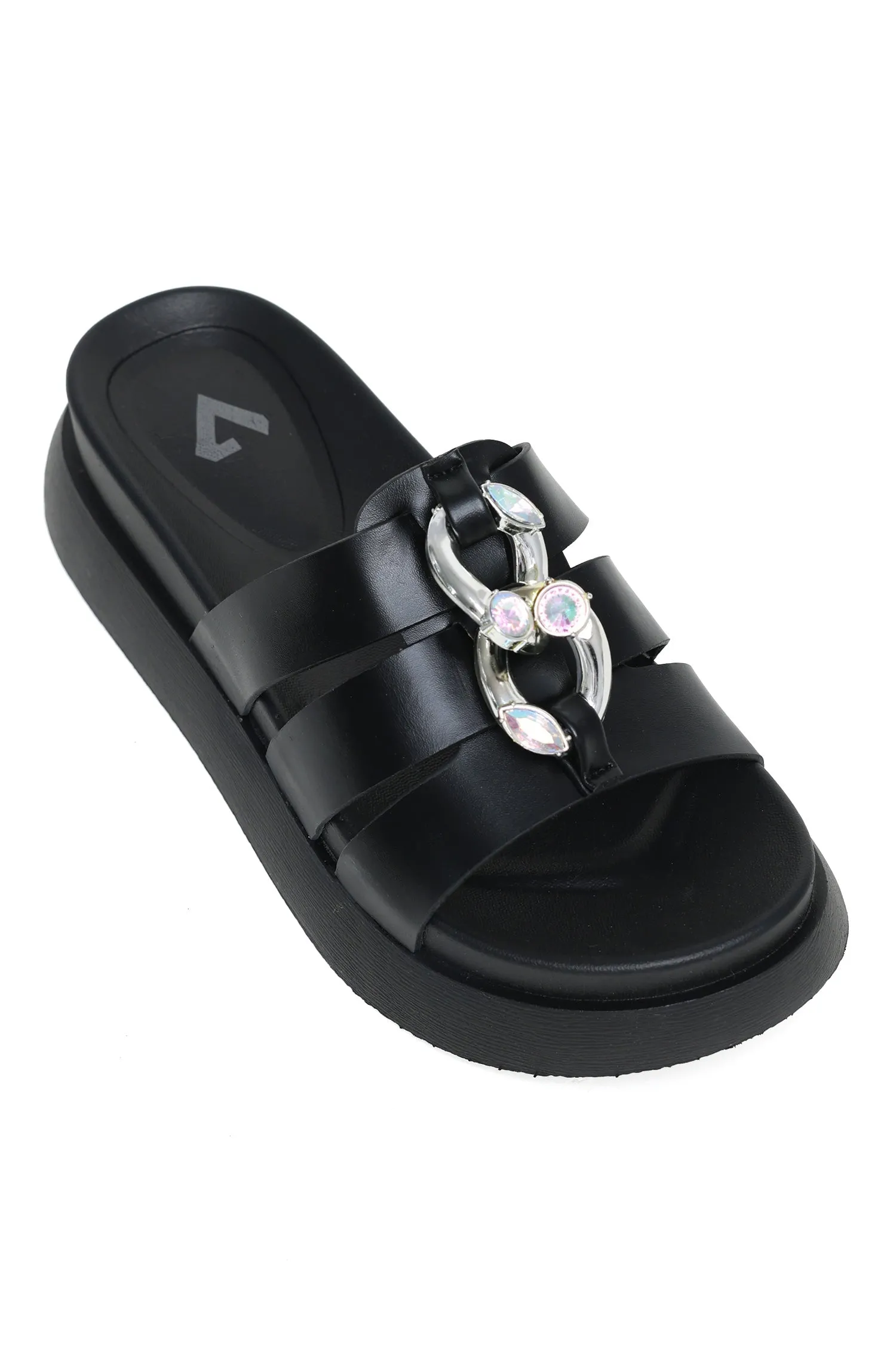 GLEAMING DIVA SLIDES-BLACK