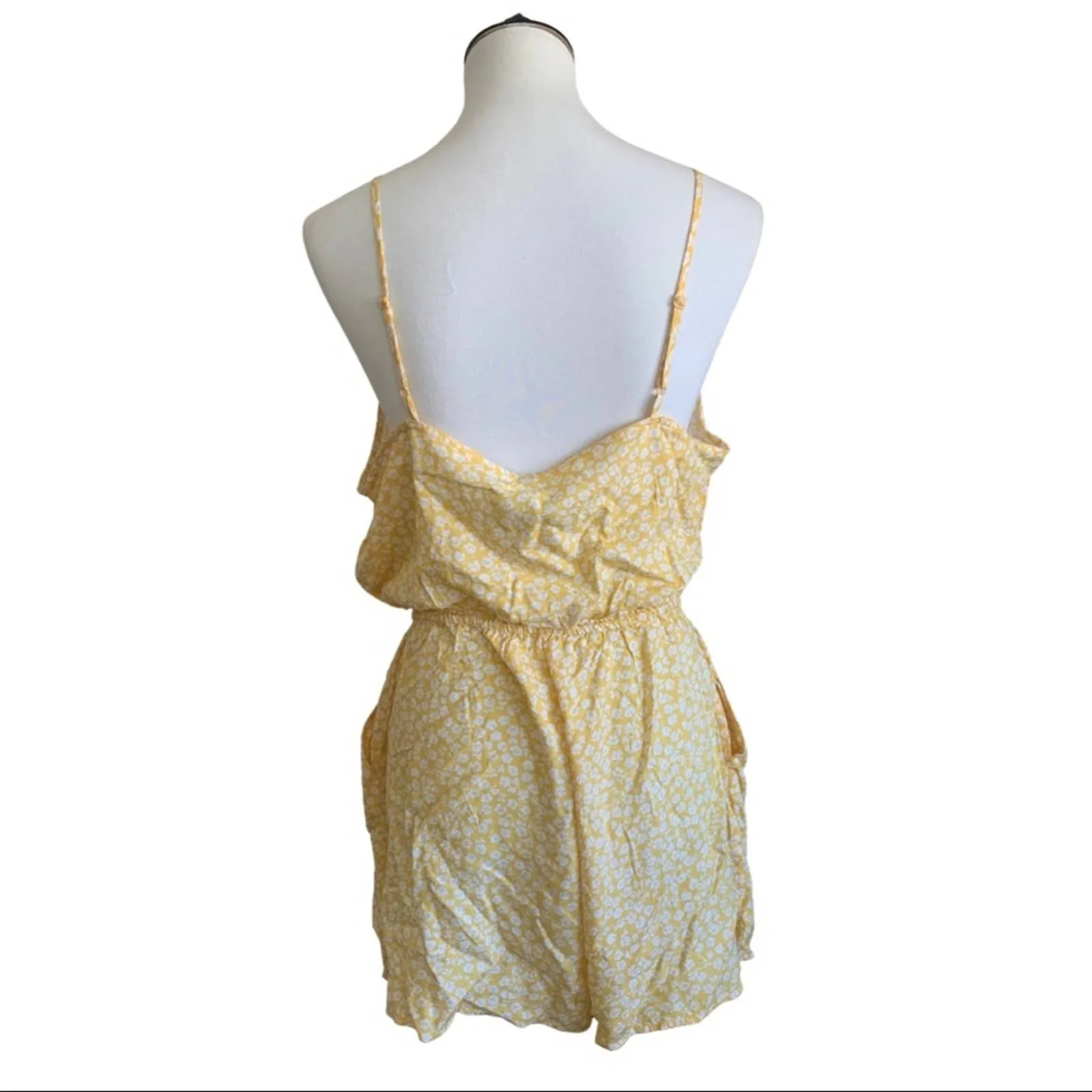 H&M Yellow White Floral Divided Tank Romper Medium