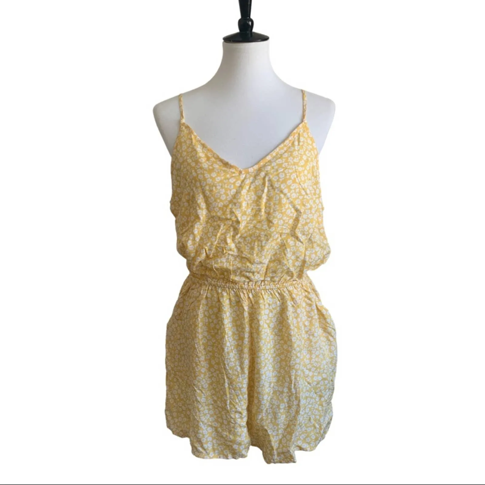 H&M Yellow White Floral Divided Tank Romper Medium