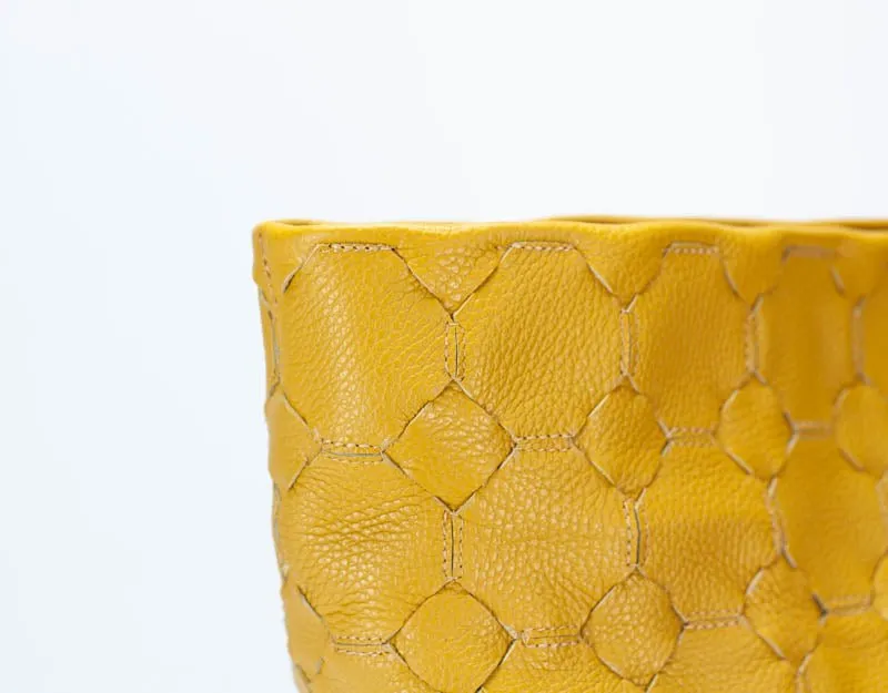 Helon clutch - Handwoven yellow leather