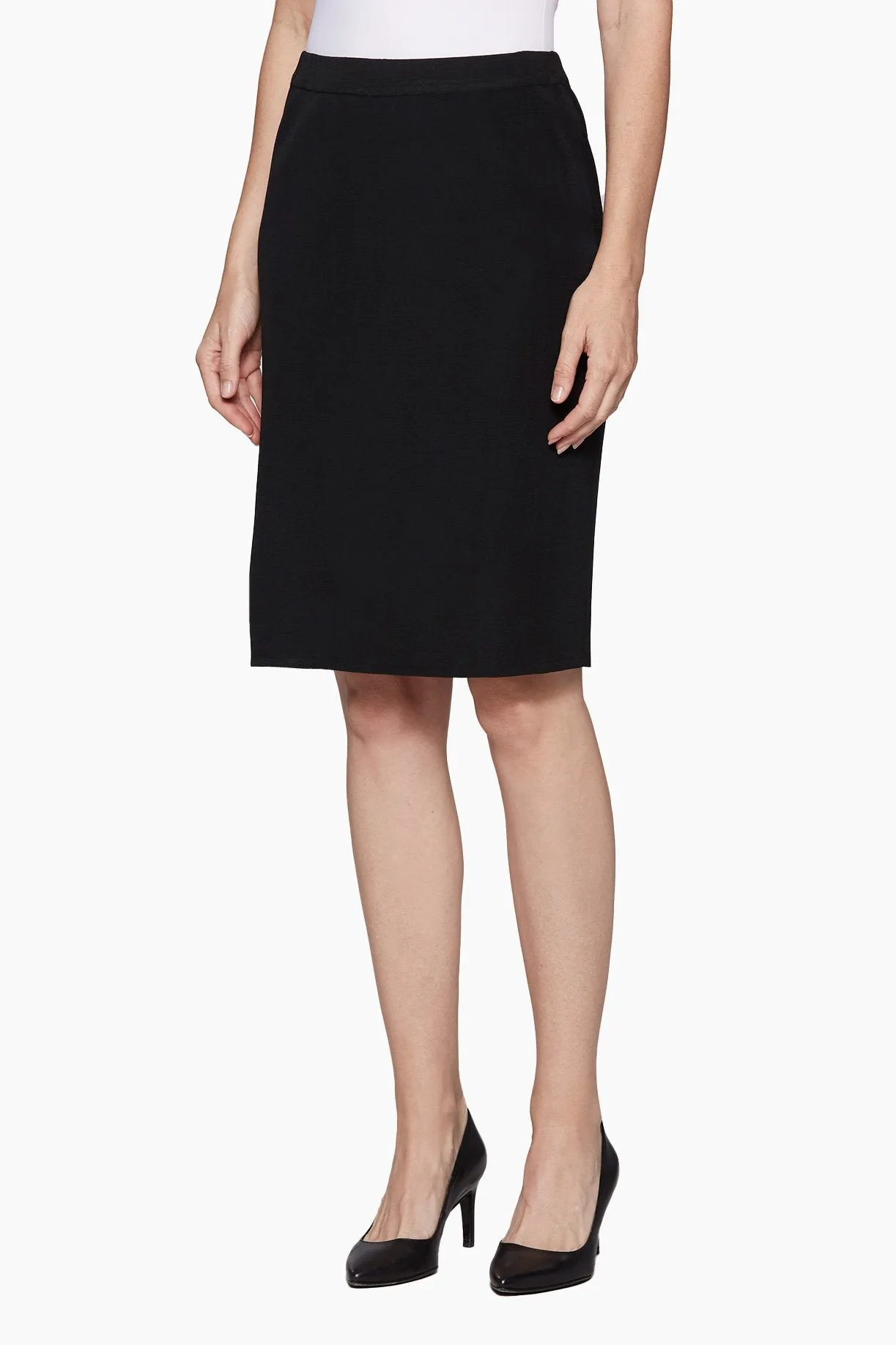 Knee-Length Straight Knit Skirt, Black