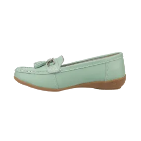 Stylish Mint Green Nautical Flat Leather Slip-On Shoes for Women by Jo & Joe