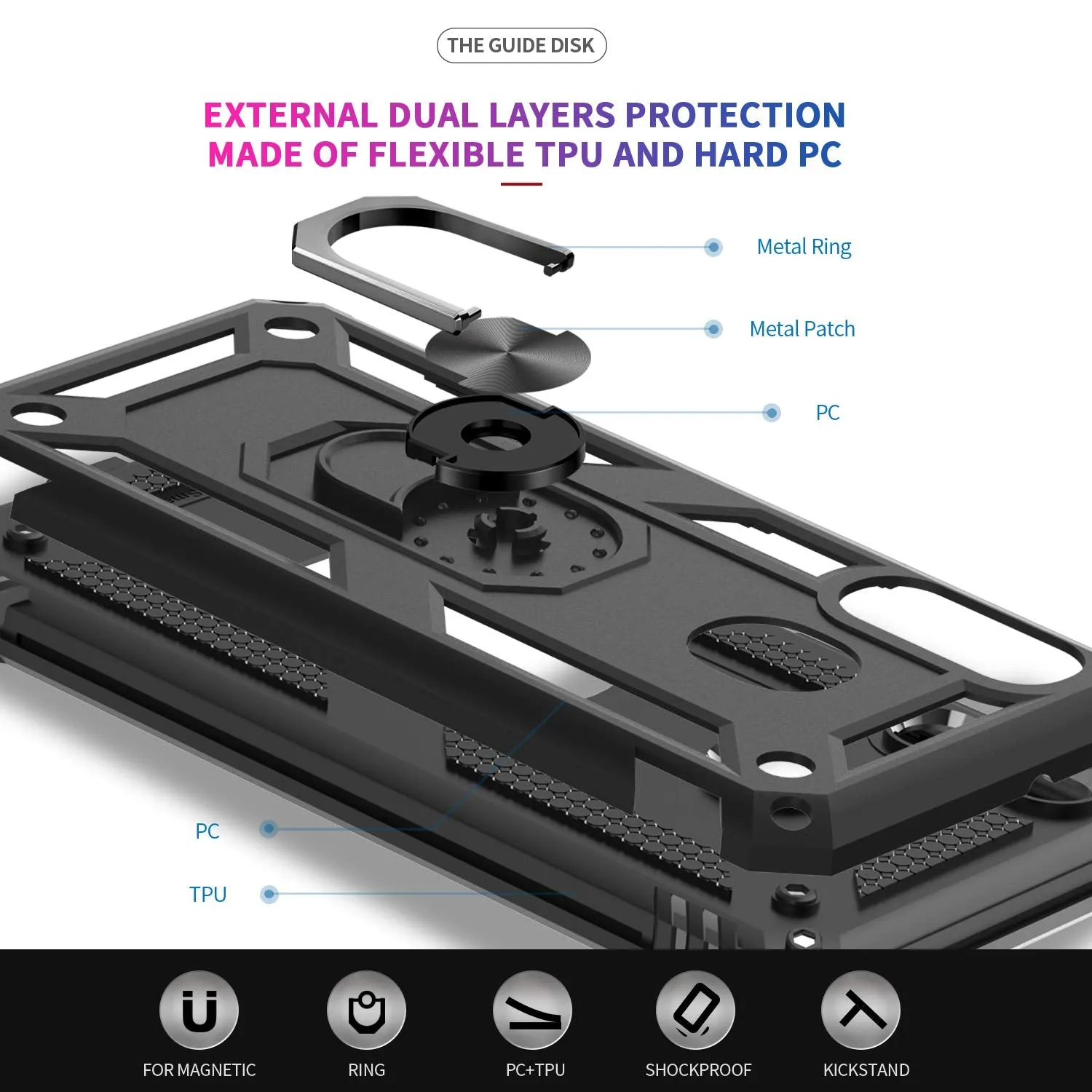 LeYi for Samsung Galaxy M20 Case with Tempered Glass Screen Protector(2 Pack),Magnetic Ring Holder [Military Grade] Protective Silicone Shockproof