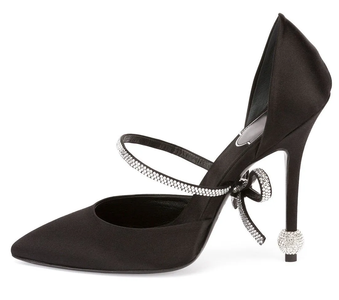 Marlene Crystal-Bow D'Orsay Pump-Black