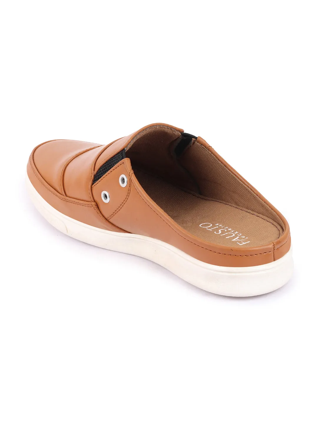 Men Beige Casual Back Open Classic Slip On Shoes