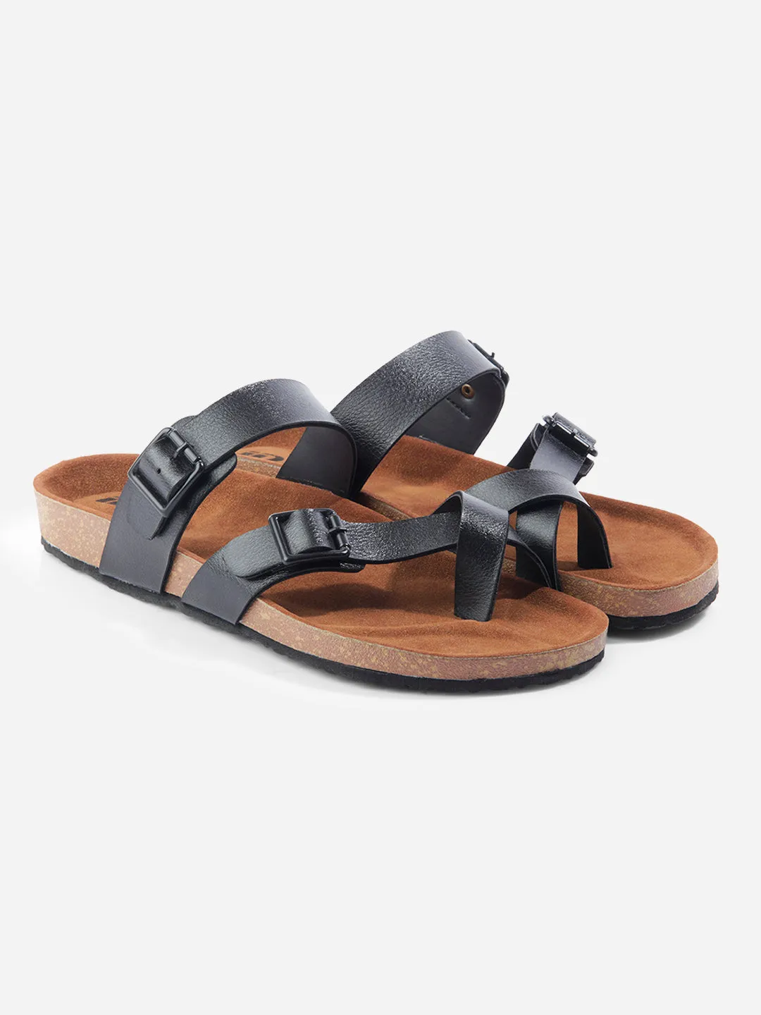 Men's Black Double Band Strap Comfort Sandals (IX5012)