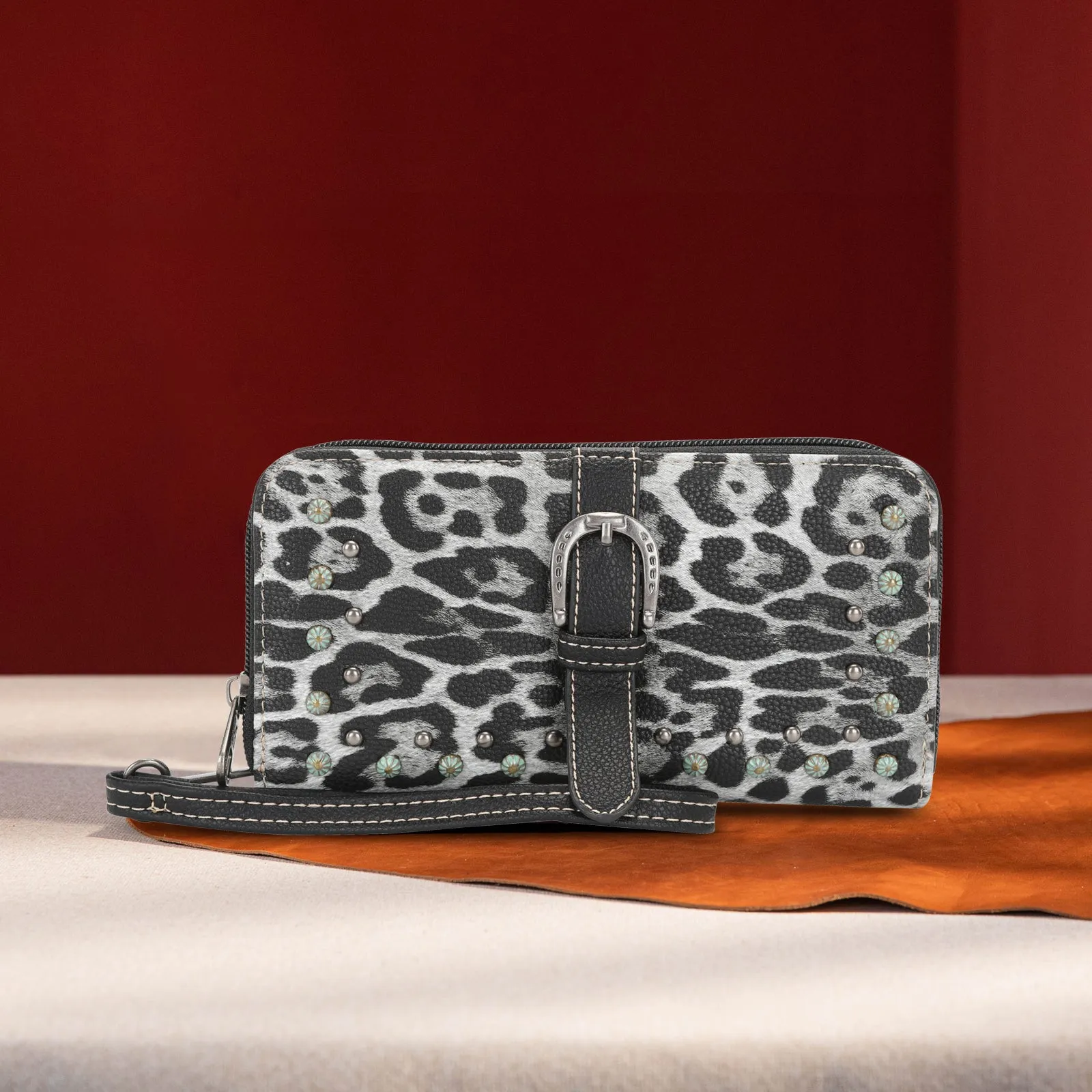 MW1240-W040  Montana West Leopard Print Collection Wallet - Black