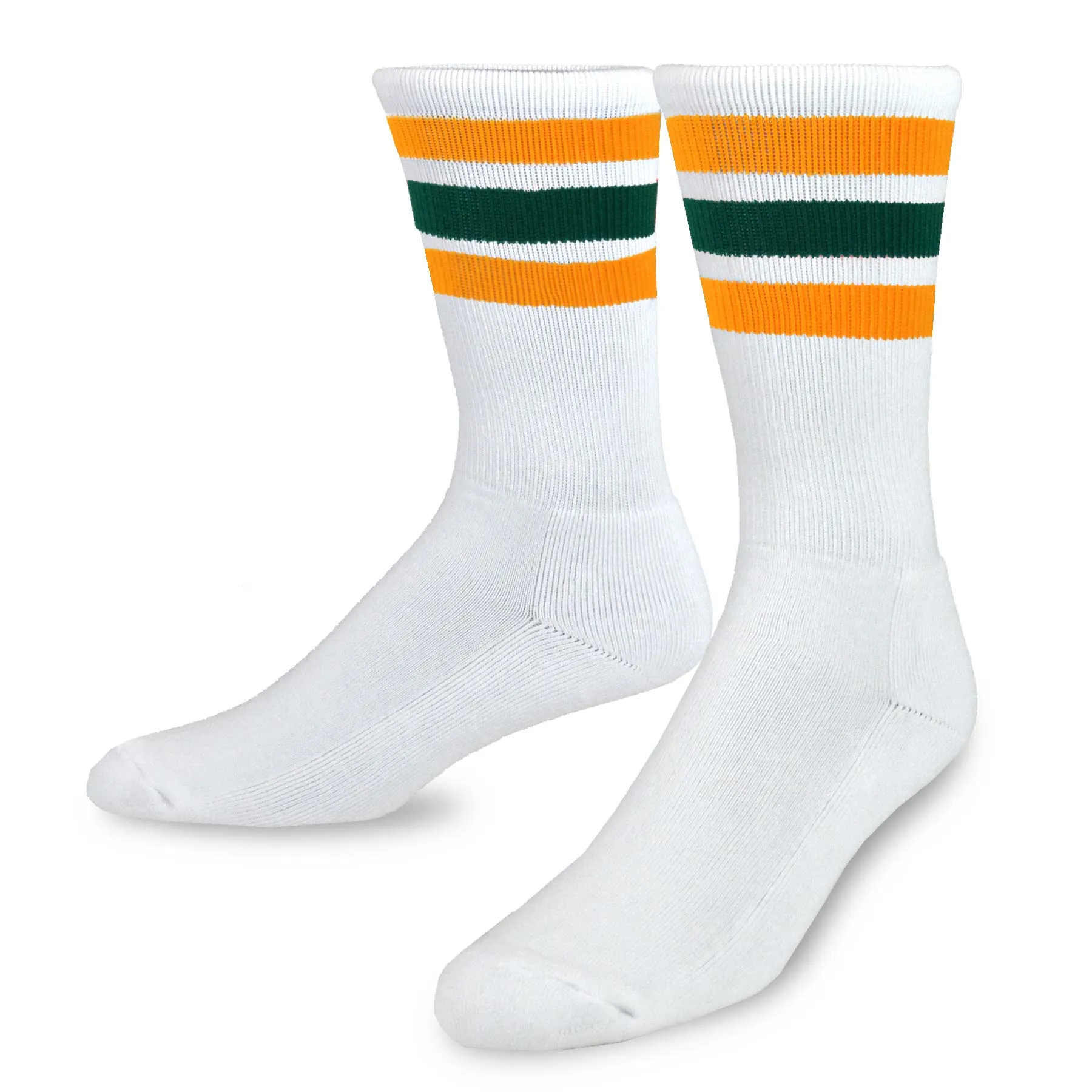 TeeHee Socks Men's Sports Cotton Crew Stripes White 3-Pack (50257)