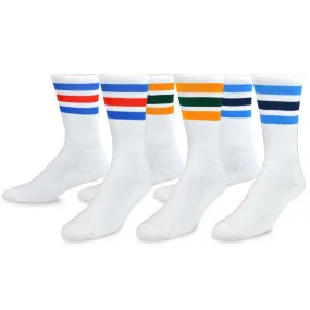 TeeHee Socks Men's Sports Cotton Crew Stripes White 3-Pack (50257)